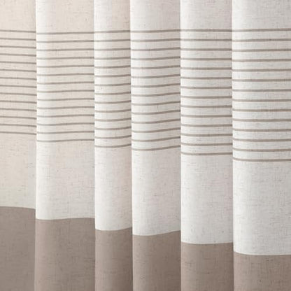 Taupe Farmhouse Linen Striped Shower Curtain with Tassel 72"W X 72"L