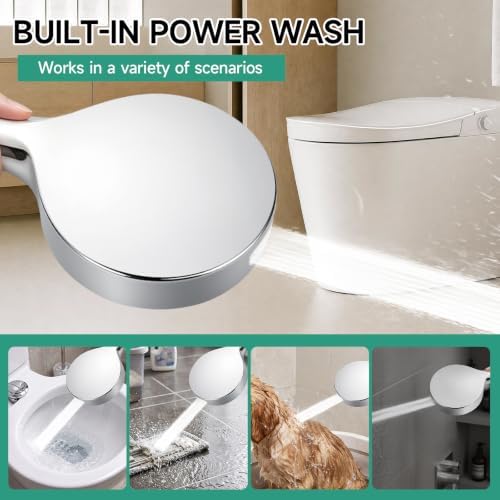 Handheld Shower Head with Hose, 6 Spray Settings, High Pressure, Chrome Finish, Rain, Pulse, Boost, Spray, Mix, Cleaning Modes (Chrome)