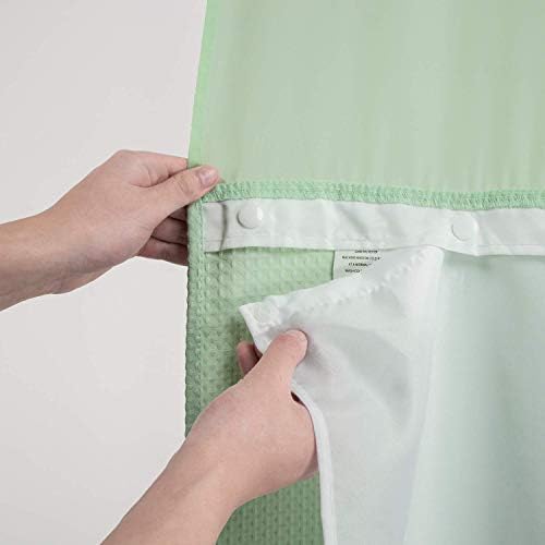 River Dream Waffle No Hook Shower Curtain with Liner,Green Light,71x74