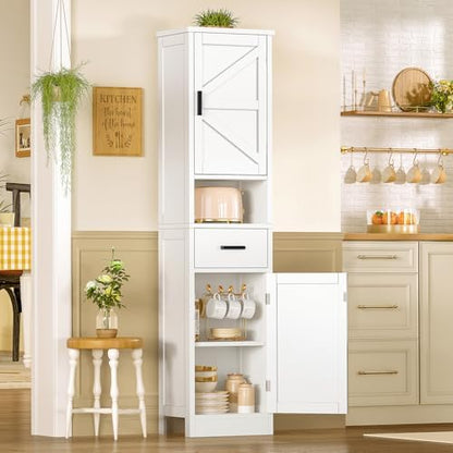 TEENFON 67" H Tall Bathroom Storage Cabinet with Barn Doors and Drawer