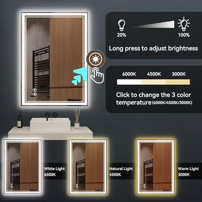 28“ x 36” LED Bathroom Mirror, Wall Vanity Mirror with Smart Anti-Fog