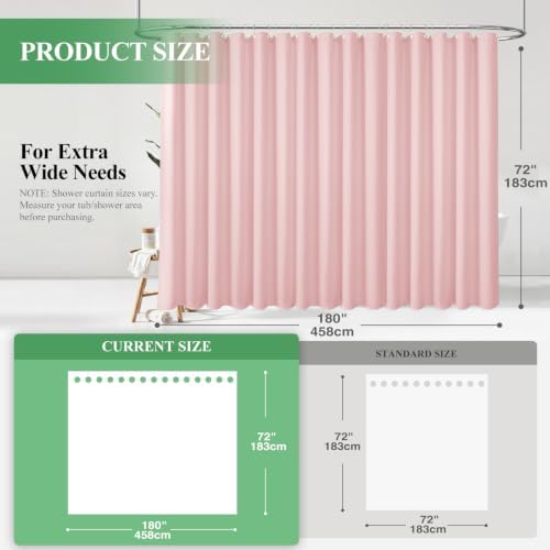 Dynamene Extra Wide Waffle Shower Curtain 256 GSM Fabric 180x72 Pink