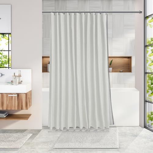 Clara Clark Bathroom Accessories Set - 27PC Bathroom Set with Adhesive Corner Shower Caddy Hanging, Bathroom Sets with Shower Curtain and Rugs, White Shower Curtain Set with Bathroom Trash Can