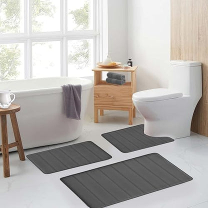 RUN HELIX Grey Bathroom Rugs, Ultra Absorbent Non-Slip Memory Foam Bath Rugs, Washable Bedroom mats,Soft Velvet Bath Mats,Easier to Dry for Bathroom Floor Rugs