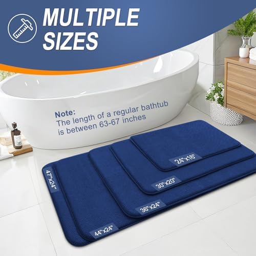 OLANLY Memory Foam Bathroom Runner Rug 44x24, Absorbent Long Bath Mat, Navy
