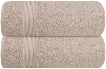 Belizzi Home Cotton 2 Pack Oversized Bath Towel Set 28x55 inches, Large Bath Towels, Ultra Absorbant Compact Quickdry & Lightweight Towel, Ideal for Gym Travel Camp Pool - Tan