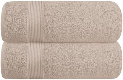 Belizzi Home Cotton 2 Pack Oversized Bath Towel Set 28x55 inches, Large Bath Towels, Ultra Absorbant Compact Quickdry & Lightweight Towel, Ideal for Gym Travel Camp Pool - Tan