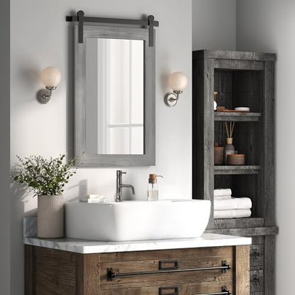 COGOOD Farmhouse Barn Door Mirror - 26 x 17 Grey