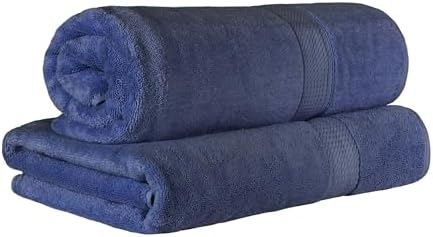 SUPERIOR Egyptian Cotton Pile Plush Bath Sheet, 2 Piece Set, Navy Blue