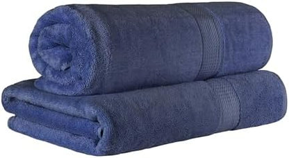 SUPERIOR Egyptian Cotton Pile Plush Bath Sheet, 2 Piece Set, Navy Blue