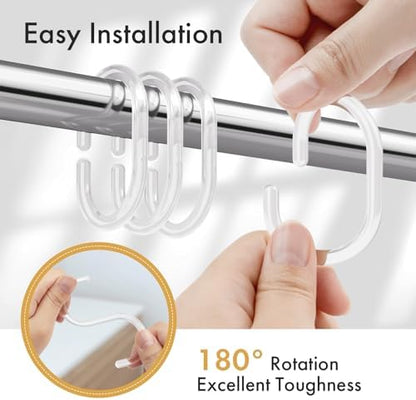 Amazer Plastic Shower Curtain Rings, Shower Curtain Hooks, 12 Pcs C Shaped Shower Hooks for Shower Curtain, Clear Shower Curtain Hooks for Bathroom