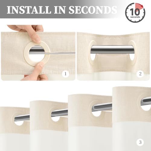BTTN 54x81 Ringless Linen Textured Shower Curtain with Snap in Liner, Cream