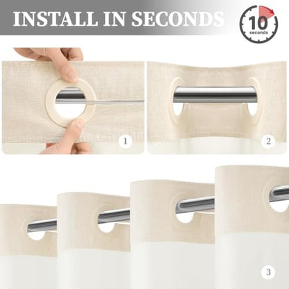 BTTN 54x81 Ringless Linen Textured Shower Curtain with Snap in Liner, Cream