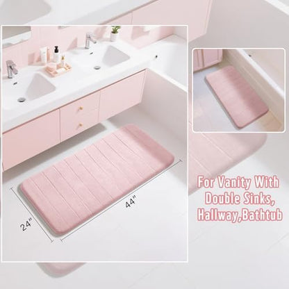 Yimobra Long Bath Mat 44"x24", Super Soft Quick Dry Memory Foam Bathroom Rug, Water Absorbent, Non Slip Backing Machine Washable for Tub Shower, Thick Comfort Support, Pink