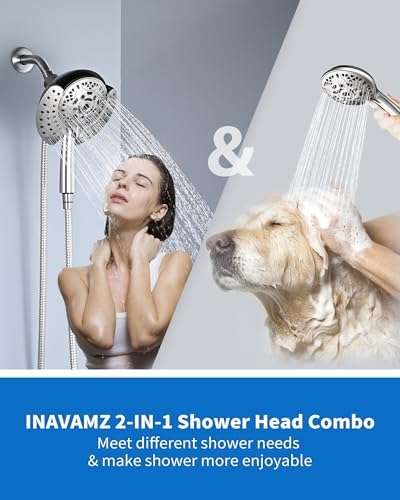 INAVAMZ 2 in 1 Shower Head with Handheld Combo High Pressure Nickel 1.8 GPM