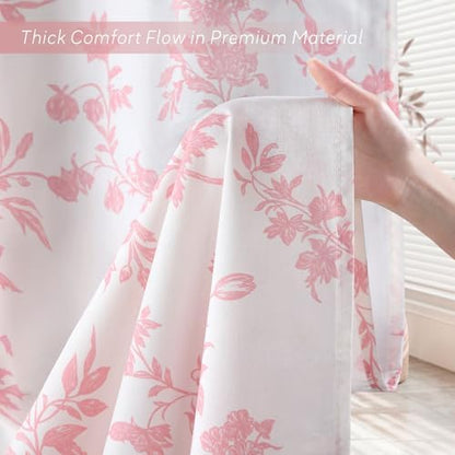 Pink Floral Shower Curtain,Vintage Cotton Cottagecore Shower Curtains for Bathroom, 72" W x 72" L