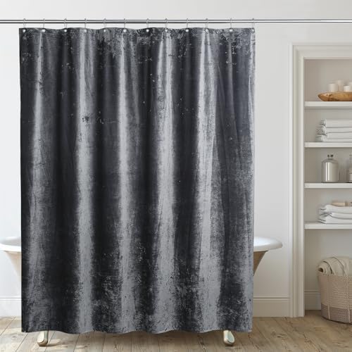 TAMGHO Crushed Velvet Shower Curtain, Grey, 72" x 72"