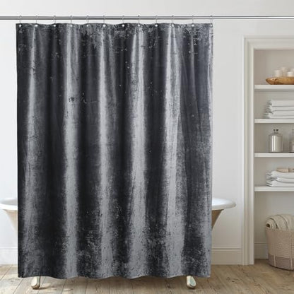 TAMGHO Crushed Velvet Shower Curtain, Grey, 72" x 72"