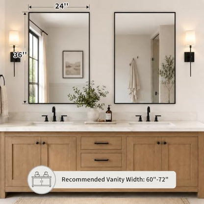 2-Pack 24"x36" Matte Black Framed Bathroom Vanity Wall Mirrors