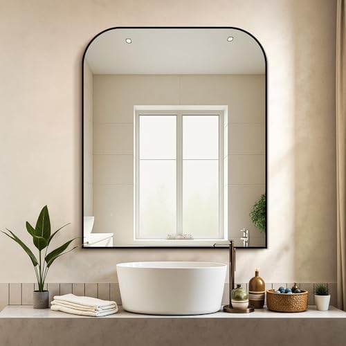 Delma 36"x30" Black Metal Framed Bathroom Mirror for Over Sink