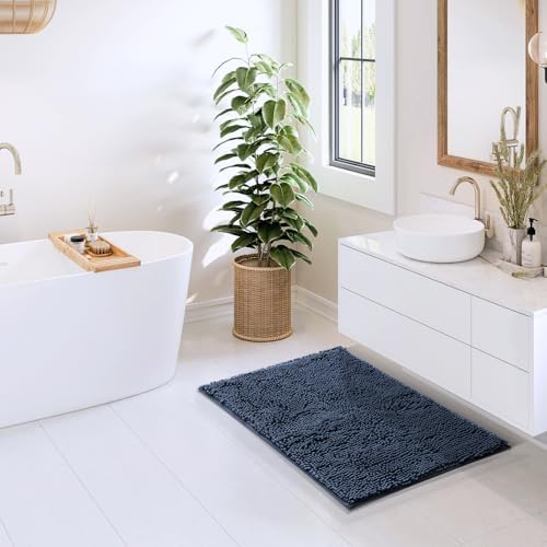 Hearth & Harbor Bathroom Rugs, Chenille Bath Mat - Machine Washable Bath Mats for Bathroom Non-Slip Backing Rubber, Quick Dry Bathroom Mat