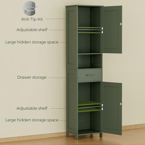 Homhedy 67" H Tall Bathroom Storage Cabinet with Barn Doors and Drawer