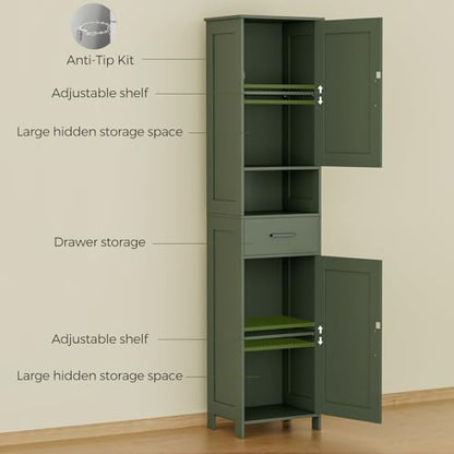 Homhedy 67" H Tall Bathroom Storage Cabinet with Barn Doors and Drawer