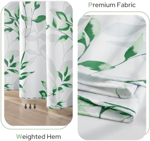 HOMEIDEAS Green Botanical Shower Curtain 72×78 Inches