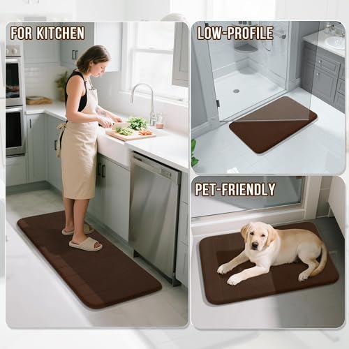 Yimobra Memory Foam Bathroom Mat Set, 31.5 x 20 & 24 x 17 in, Brown
