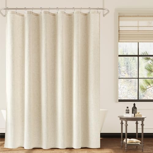 Naturoom Linen Shower Curtain 90 Inch Long for Bathroom Beige 1 Panel