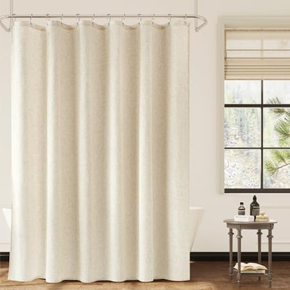 Naturoom Linen Shower Curtain 90 Inch Long for Bathroom Beige 1 Panel