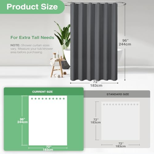 Dynamene Extra Long Waffle Shower Curtain 256GSM Fabric 72x96 Charcoal Grey