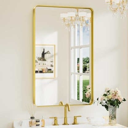Keonjinn 40 x 24 Inch Gold Bathroom Mirrors for Over Sink, Tempered Glass