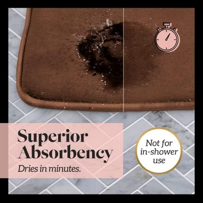 Memory Foam Bath Mat Non Slip Absorbent Super Cozy Velvet Bathroom Rug Carpet (22 inches X 36 inches, Brown)