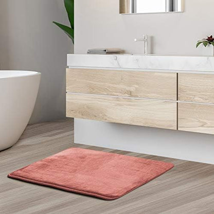 Clara Clark Bathroom Rugs, Velvet Memory Foam Bath Mat, Non-Slip, Machine Washable Bath Rugs - Dries Quickly, Ultra Soft Plush Bath Mats for Bathroom, 17 x 24, Misty Rose