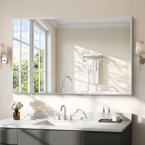 COFENY Silver Bathroom Mirror for Wall, 30x48 Inch Rectangle Mirrors with Metal Frame, Modern Vanity Wall Mirror Decor for Bathroom Living Room, Entryway Hangs Horizontal or Vertical