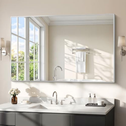 COFENY Silver Bathroom Mirror for Wall, 30x48 Inch Rectangle Mirrors with Metal Frame, Modern Vanity Wall Mirror Decor for Bathroom Living Room, Entryway Hangs Horizontal or Vertical