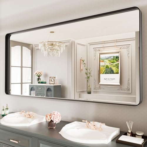 LOAAO 77X36 Inch Black Metal Framed Bathroom Mirror