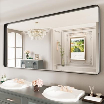 LOAAO 77X36 Inch Black Metal Framed Bathroom Mirror