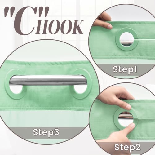 SORTTO No Hook Slub Shower Curtain with Liner, 71x74, Aqua Green