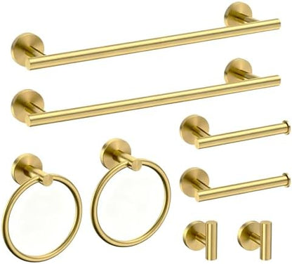 USHOWER 8PCS Light Gold Bathroom Hardware Set, 18-Inch Towel Bar Set