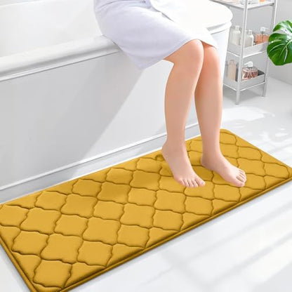 OLANLY Memory Foam Bath Mat Rug 47x17, Ultra Soft Bathroom Rugs, Yellow