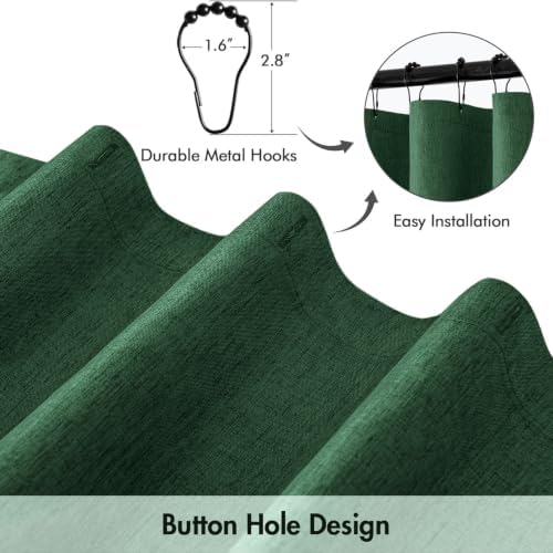 ANRODUO Dark Green Linen Textured Fabric Shower Curtain Set - W72xL84