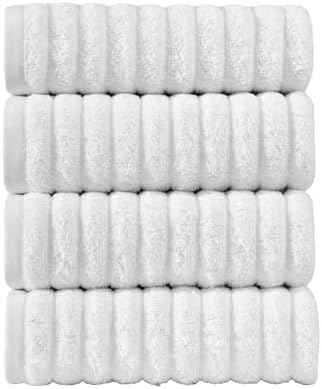 Elegant Comfort Luxury 100% Turkish Cotton Corduroy Ribbed 4 Pack Hand Towel Set 16 x 28 Inch - Absorbent, Super Soft, Quick Dry, Premium Towels for Bathroom, Gym, Spa and Hotel Use, White