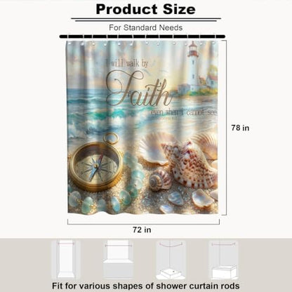 Beach Ocean Modern Shower Curtain Nautical Aesthetic Seashell Lighthouse