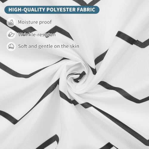 Modern Black and White Wavy Striped Shower Curtain, 72" W x 72" L