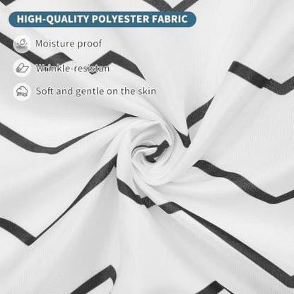Modern Black and White Wavy Striped Shower Curtain, 72" W x 96" L