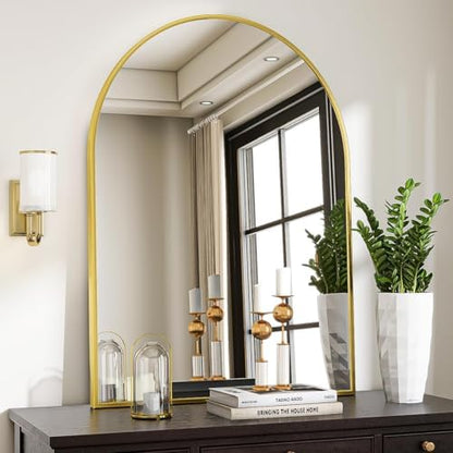 VooBang Arched Wall Mirror, 30 x 38 inch Arch Bathroom Mirror Gold