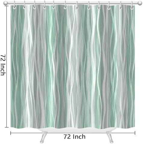 Moonslim Sage Green Grey Ombre Shower Curtain, Modern Wavy Abstract Striped Line Bathroom Curtain, Waterproof Fabric Bath Decor, 72 x 72 Inch
