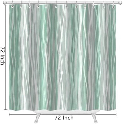 Moonslim Sage Green Grey Ombre Shower Curtain, Modern Wavy Abstract Striped Line Bathroom Curtain, Waterproof Fabric Bath Decor, 72 x 72 Inch